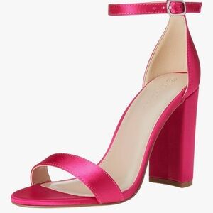 NWT The Drop Women's Rebecca Strappy High Block-Heel 3.5" Pink Satin US 7.5